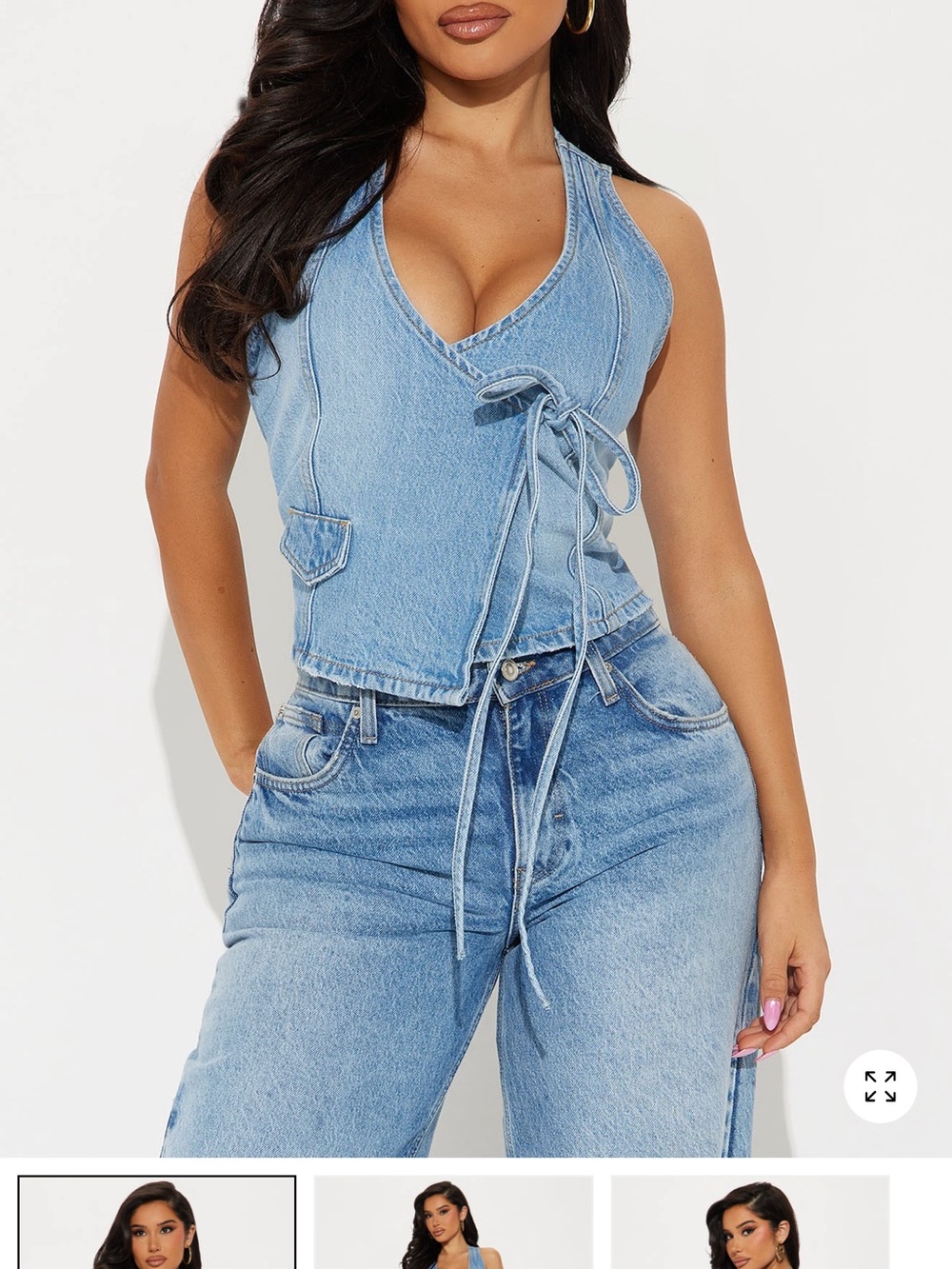 Fashion Nova Light Blue Denim Wrap Vest